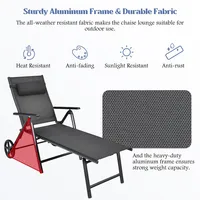 2pcs Patio Lounge Chair W/ Wheels Neck Pillow Aluminum Frame Adjustable