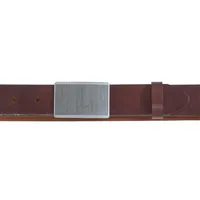 Italian Leather Belt With Textured Plaque Buckle