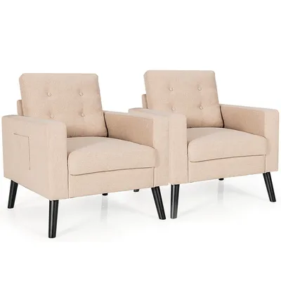 Set Of 2 Modern Tufted Accent Chair Linen Upholstered Armchair Single Sofa