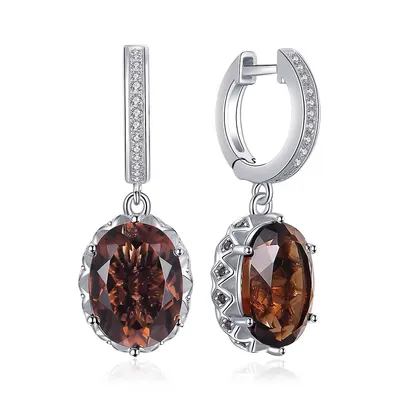 7.2 Ct Oval Brown Quartz Dangle And Drop Earrings 0.925 White Sterling Silver