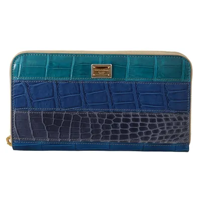 Blue Leather Crocodile Zip Around Women's Wallet