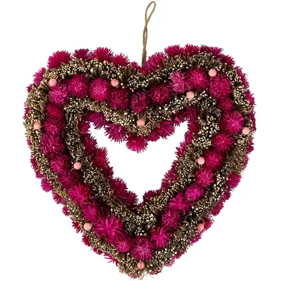 13" Pink Botanicals And Twigs Artificial Valentine's Day Heart Wreath - Unlit