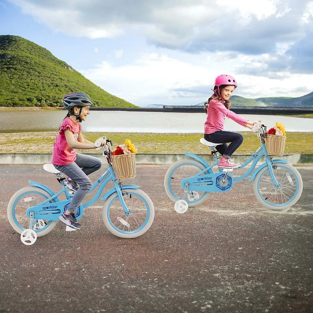 16" Kid's Bike With Training Wheels Adjustable Handlebar Seat Handbrake
