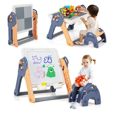 6-in-1 Multi-activity Kids Play Table & Chair Set With 102 Pcs Compatible Bricks