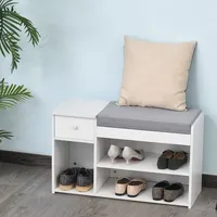 Shoe Bench, Entryway Bench With Drawer, Cushion And Shelves