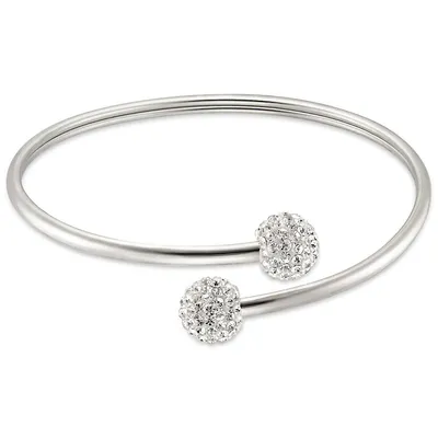 Sterling Silver Bypass Crystal Balls Bangle