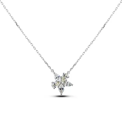 14k White Gold 0.54 Cttw Canadian Diamond Floral Shaped Necklace