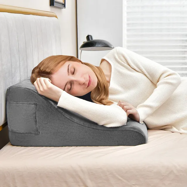 Costway Bed Wedge Pillow Adjustable Neck Back Support Memory Foam Headrest  Grey