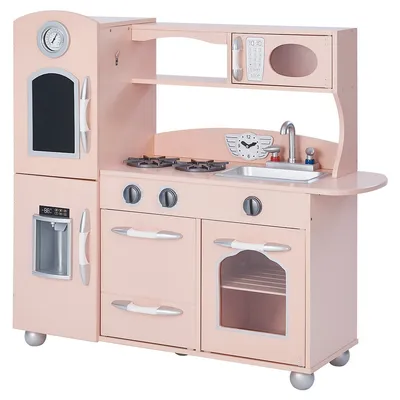 Wooden Play Kitchen With Fridge Freezer And Oven Roleplay Childrens Toy Pink