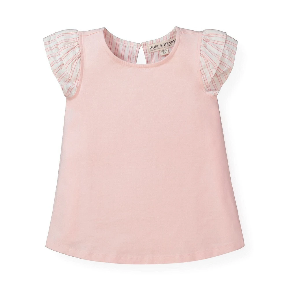 Hope and Henry Girls Knit Top With Woven Flutter Sleeves
