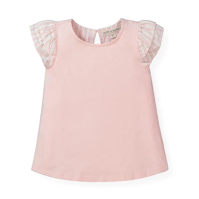 Girls Knit Top With Woven Flutter Sleeves