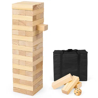 Giant Tumbling Timber Toy 54 Pcs Wooden Blocks Game W/ Carrying Bag