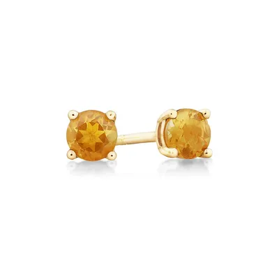 Stud Earrings With Citrine In 10kt Yellow Gold