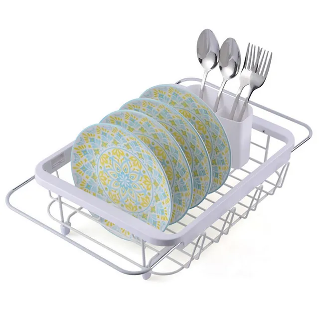 Costway Over Sink Dish Drying Rack 2 Tier Adjustable (21''-39'') Length w/  8 Hooks