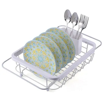 Expandable Dish Drying Rack With Utensil Cutlery Holder Over Sink Dish Rack Basket Shelf Non Slip Extendable