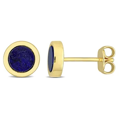 5/8 Ct Tgw Lapis Stud Earrings In Yellow Plated Sterling Silver