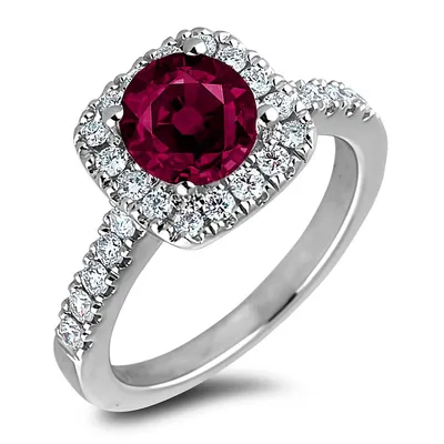14k White Gold 0.75 Ct Ruby & 0.64 Cttw Diamond Halo Style Engagement Ring