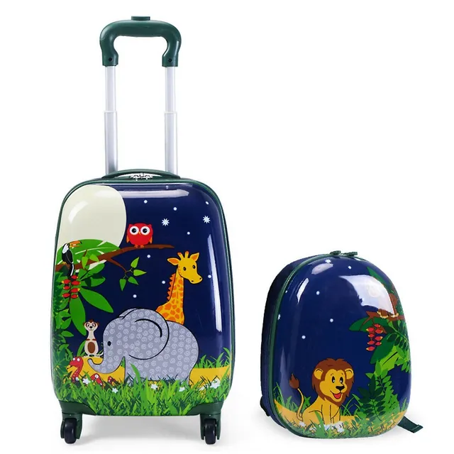 2PC Kids Ride-on Luggage Set 18 Carry-on Suitcase & 12 Backpack Anti-Loss  Rope