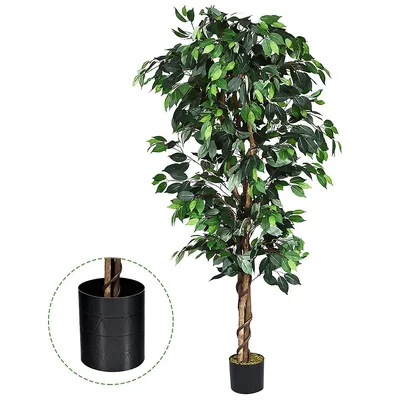 6 Ft Artificial Ficus Silk Tree Home Living Room Office Decor Wood Trunks
