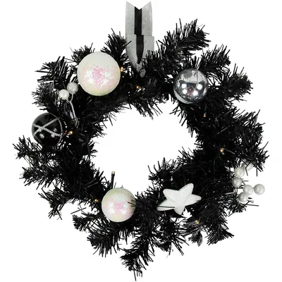 Pre-lit Battery Operated Black Pine Christmas Wreath - 16" - Cool White Led Lights