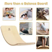Goplus Wooden Wobble Balance Board Kids 35'' Rocker Yoga Curvy Board Toy W/ Felt Layer