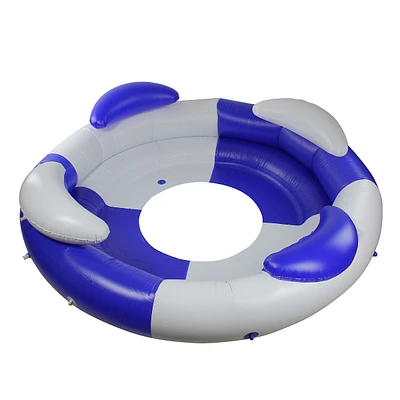 84" Inflatable Blue And White Sofa Island Swimming Pool Lounger