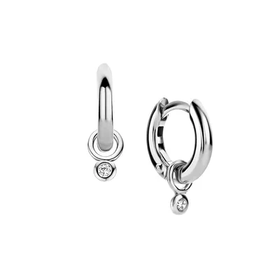 Timeless Energy Sterling Silver & Cubic Zirconia Charm Huggie Hoop Earrings