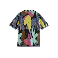 Chemise fleurie en tricot intarsia à manches courtes