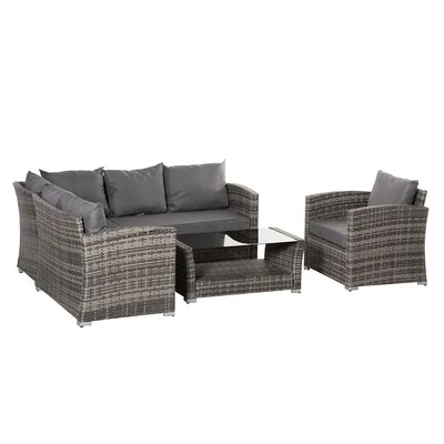 5 Pieces Patio Wicker Sofa Set, Grey