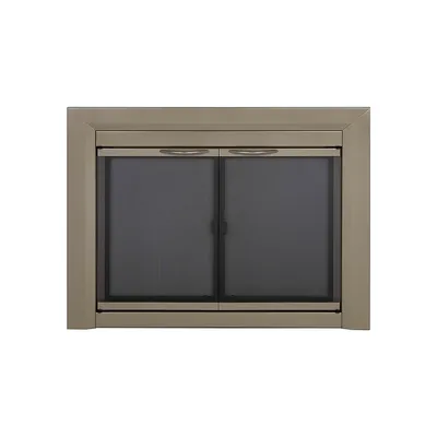 Grandes portes de foyer Colby de style armoire en verre trempé fumé, couleur Sunlight Nickel