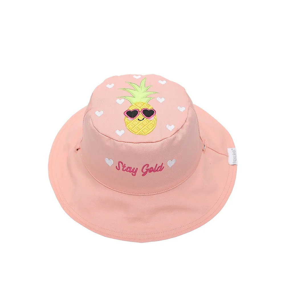 Chapeau de soleil réversible à motifs flamants roses et ananas pour enfant avec facteur protection contre les rayons UV 50+