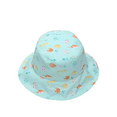 Chapeau de soleil réversible à motif poisson et méduse avec facteur protection contre les rayons UV 50 pour bébé tout-petit