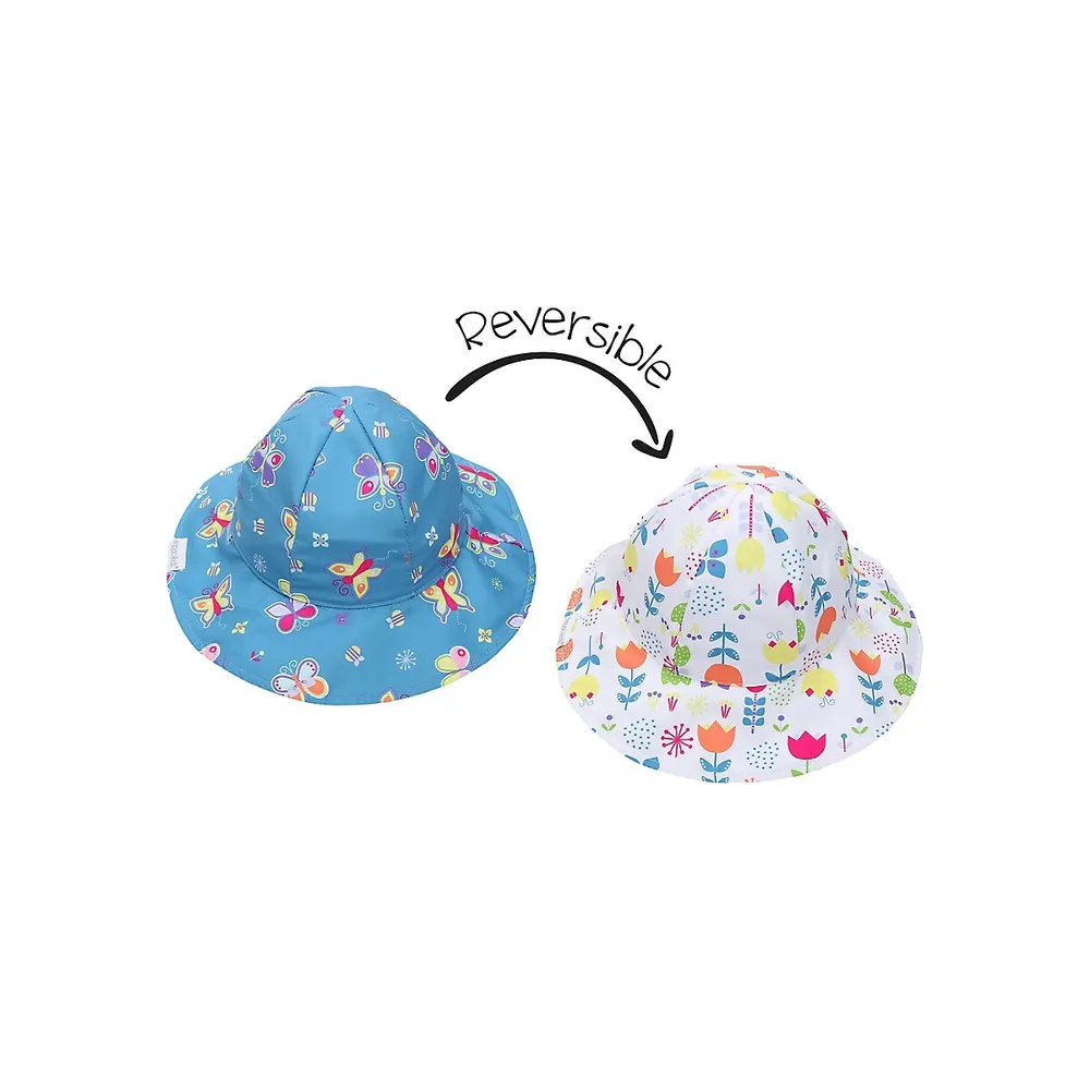 Chapeau de soleil réversible à fleurs et papillons pour bébé tout-petit avec facteur protection contre les rayons UV 50