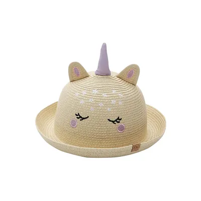 Chapeau de paille avec licorne et facteur protection contre les rayons UV 50 pour tout-petit