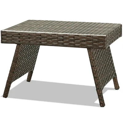 Costway Mix Brown Folding Rattan Side Coffee Table Patio Garden Outdoor Furniture