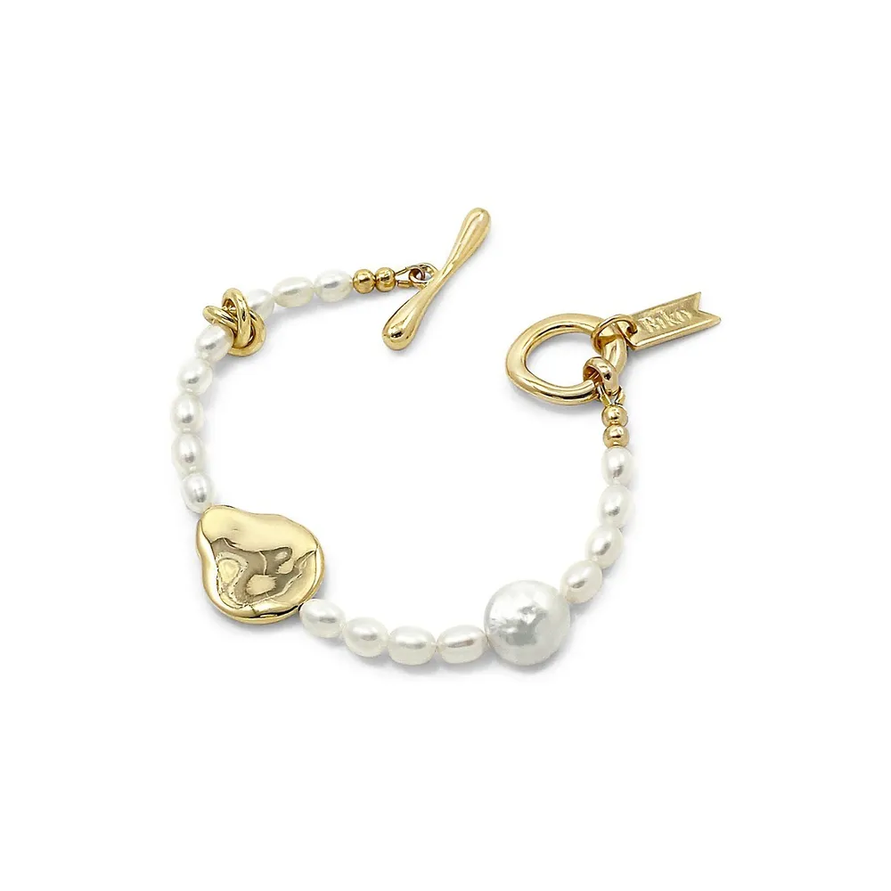 Paradiso Alouet 14K Goldplated & 7MM White Pearls Bracelet
