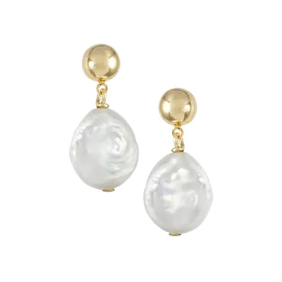 Boutons d'oreilles plaqués or 14 ct avec perles blanches de 13 mm Lumen Paradiso