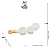 Matt Collection Snack Dish With Divided Porcelain Compartments And Bamboo Handle 36x13x5cm