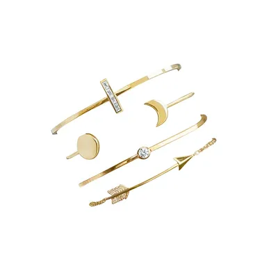 Gold Tone Clear Arrow And Bar Heritage Precision Cut Crystal Bracelet Set