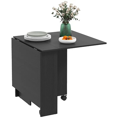 Folding Dining Table With Storage Shelf, Drop Leaf, 2 Wheels