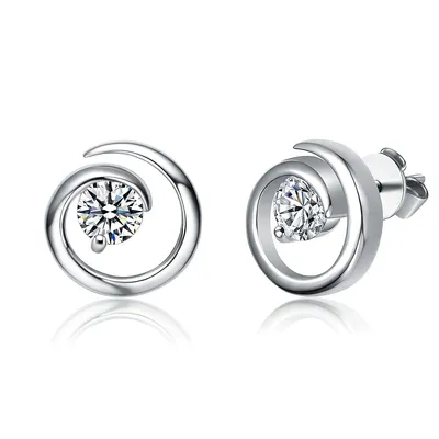 Sterling Silver with 1ct Lab Created Moissanite Open Eternity Circle Swirl Stud Earrings