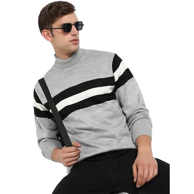 Men's Relaxed Horizontal Striped Pullover Sweater