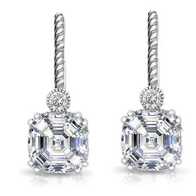 Sterling Silver White Gold Plating With Clear Cubic Zirconia Square Stud Drops