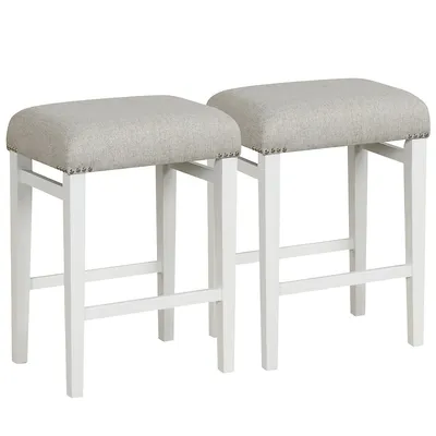 Set Of 2 Bar Stools Backless Counter Height Kitchen Chairs With Wooden Legs Gray