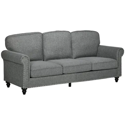 3-seater Sofa Couch, 81" Modern Linen Fabric Sofa, Grey