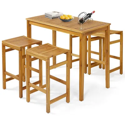 Pcs Acacia Wood Bar Table Set 45" Rectangular Dining Table & Saddle Stools
