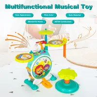 3-piece Electric Kids Drum Set Musical Toy Gift W/microphone Stool Pedal