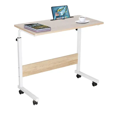 Mobile Laptop Desk Height Adjustable, Bedside Couch Rolling Computer Table - Natural