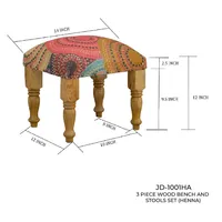 3 Piece Wood Bench And Stools Set (henna)