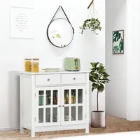 Kitchen Sideboard Buffet Cabinet With Glass Doors, Drawers